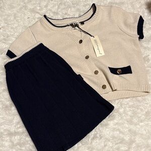 Preppy Freshman Cream Knit Cardigan Top and Skirt Set